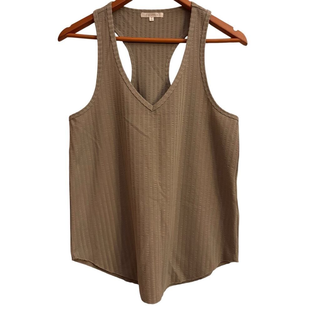 Z Supply Textured Rib Knit Top Neutral Stretch Casual Minimalist Medium